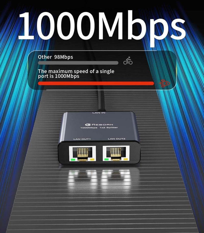 REBORN Ethernet Splitter 1 to 2 High Speed 1000Mbps, RJ45 Gigabit Ethernet Cable Splitter 1 to 2, LAN Splitter with USB Power Cable for Cat 5/6/7/8 Cable [2 Devices Simultaneous Networking] - Image 2